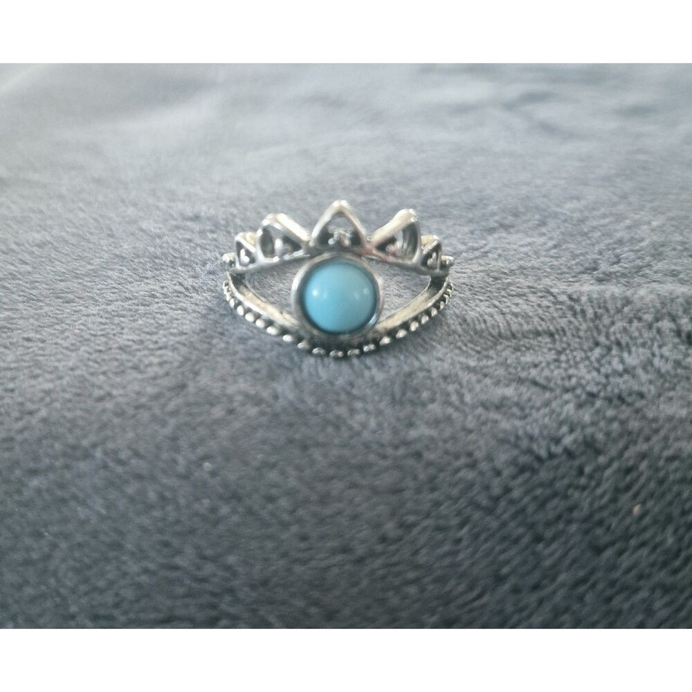 Silver Tone Southwestern Boho Tiara Ring with Faux Turquoise Stone Size 6.75